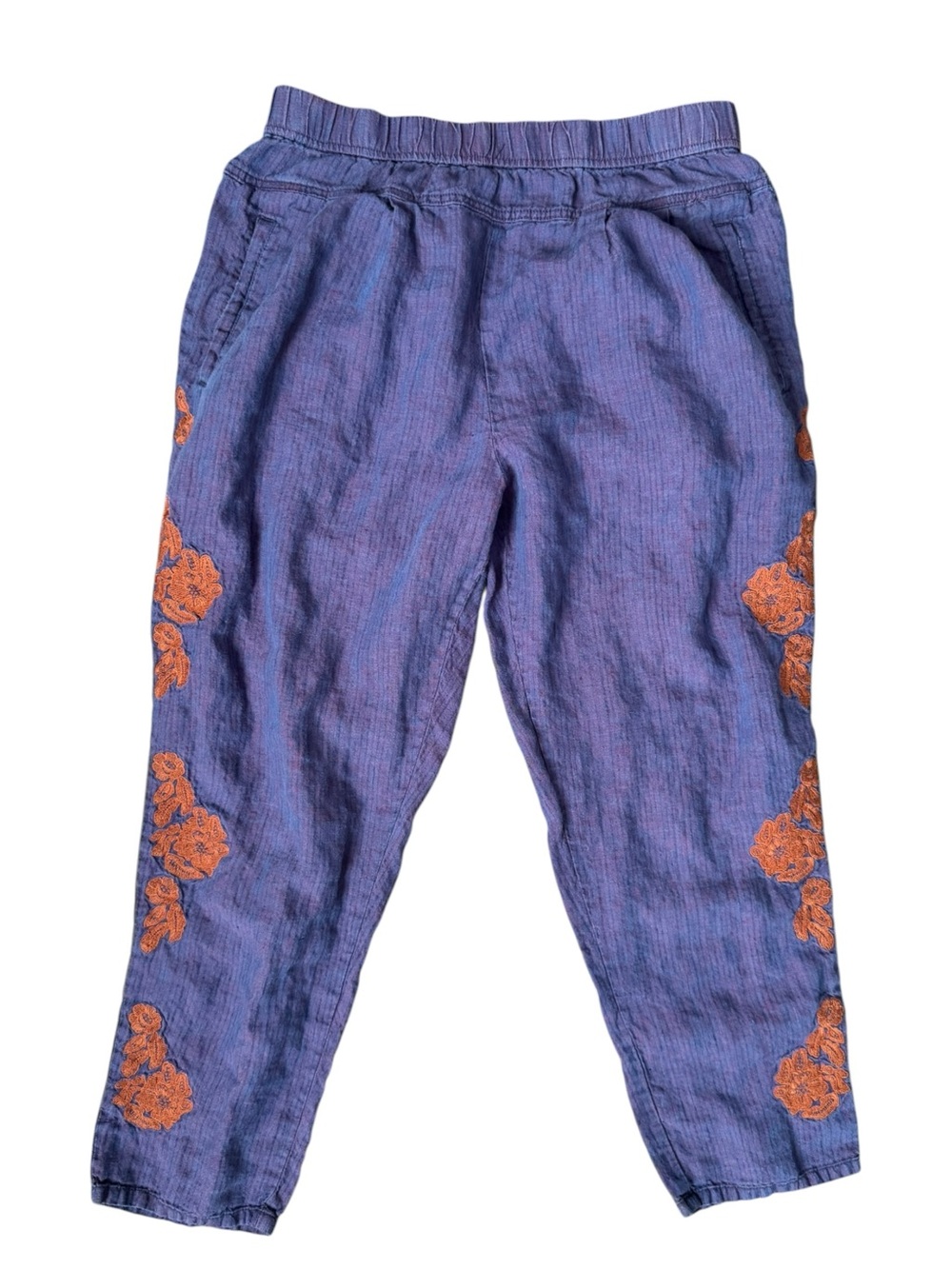Purple Embroidered Relaxed Linen Blend Pants - Picture 5 of 8